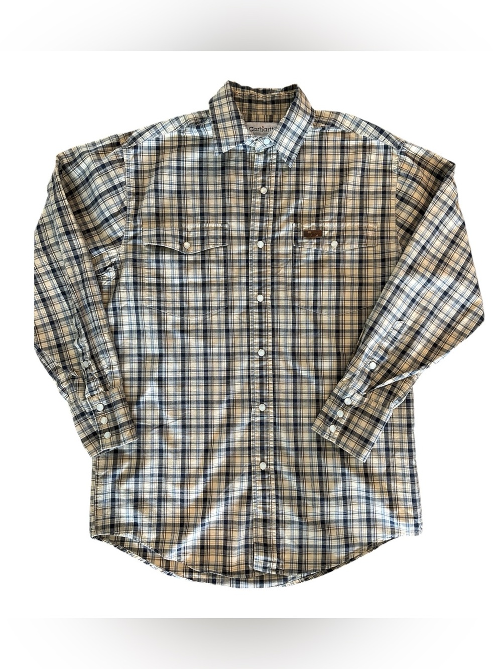 Carhartt Men's Plaid Button-Down Shirt - Blue, Tan & White